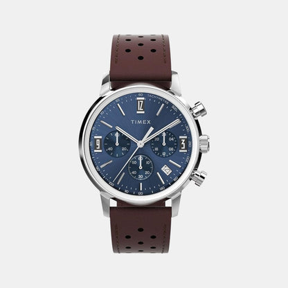 Timex Men Quartz Blue Dial Analog Leather Watch Tw2W10200Uj