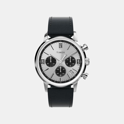 Timex Men Quartz Silver Dial Chronograph Leather Watch Tw2W10300Uj