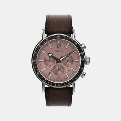 Timex Men Quartz Rose Gold Dial Analog Leather Watch Tw2W47300Uj