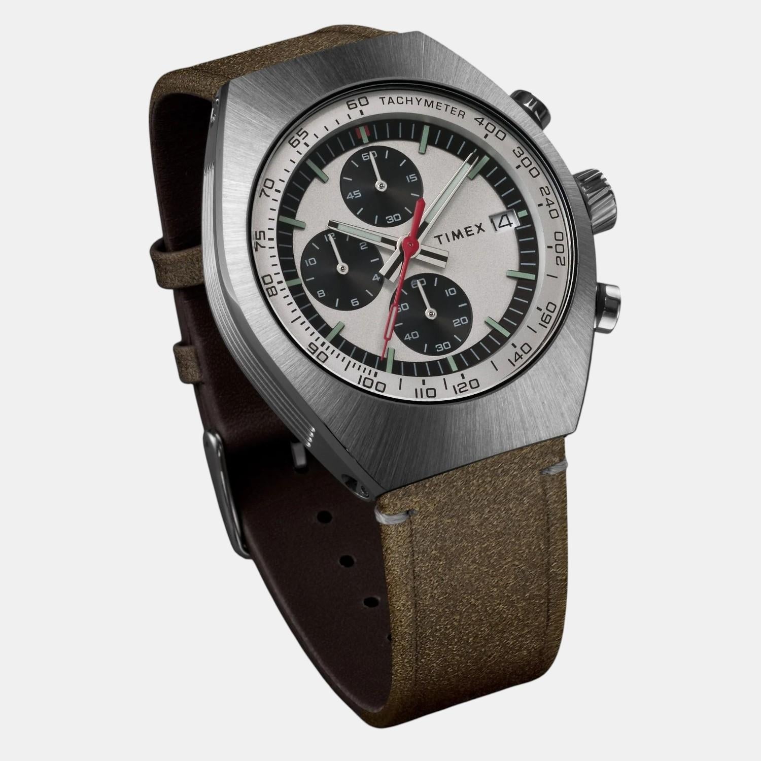 Timex Men Quartz Silver Dial Analog Leather Watch Tw2W50100Uj