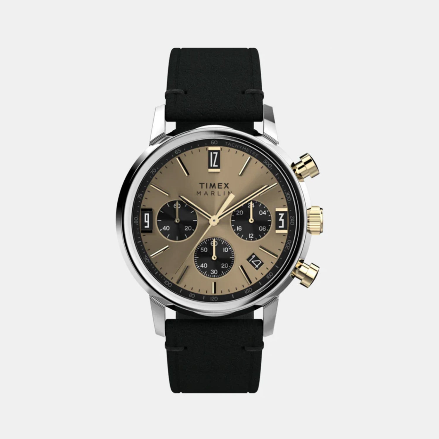 Timex Marlin Men Quartz Champagne Dial Chronograph Leather Watch Tw2W60300Uj