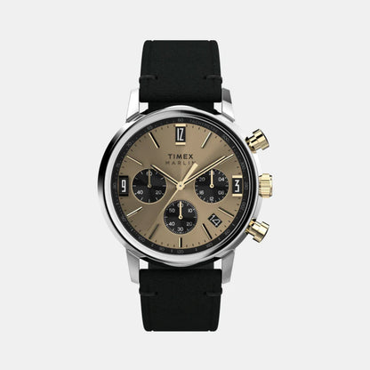 Timex Marlin Men Quartz Champagne Dial Chronograph Leather Watch Tw2W60300Uj