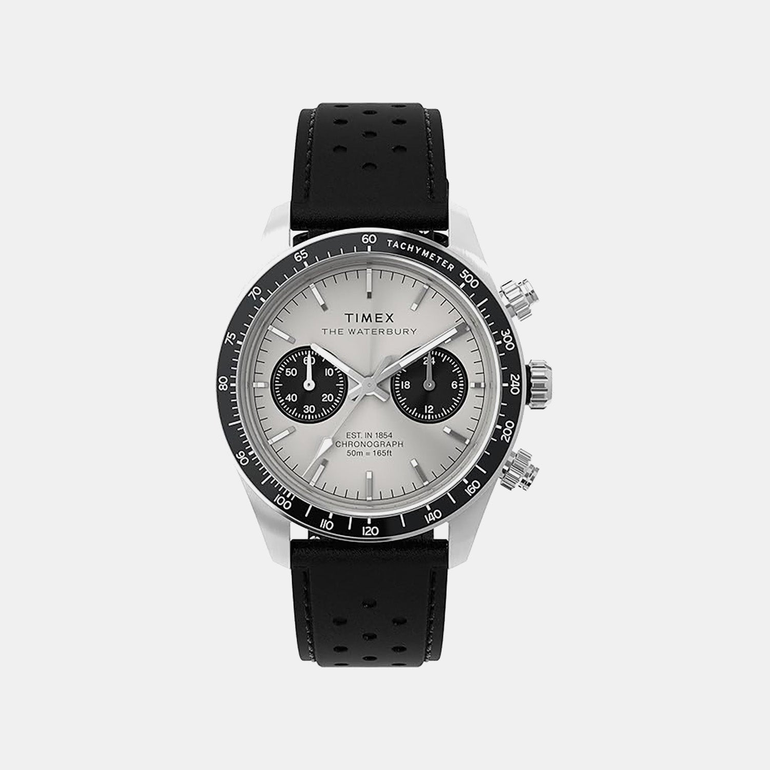 Timex Waterbury Heritage Men Quartz Silver Dial Chronograph Leather Watch Tw2Y19300Ik