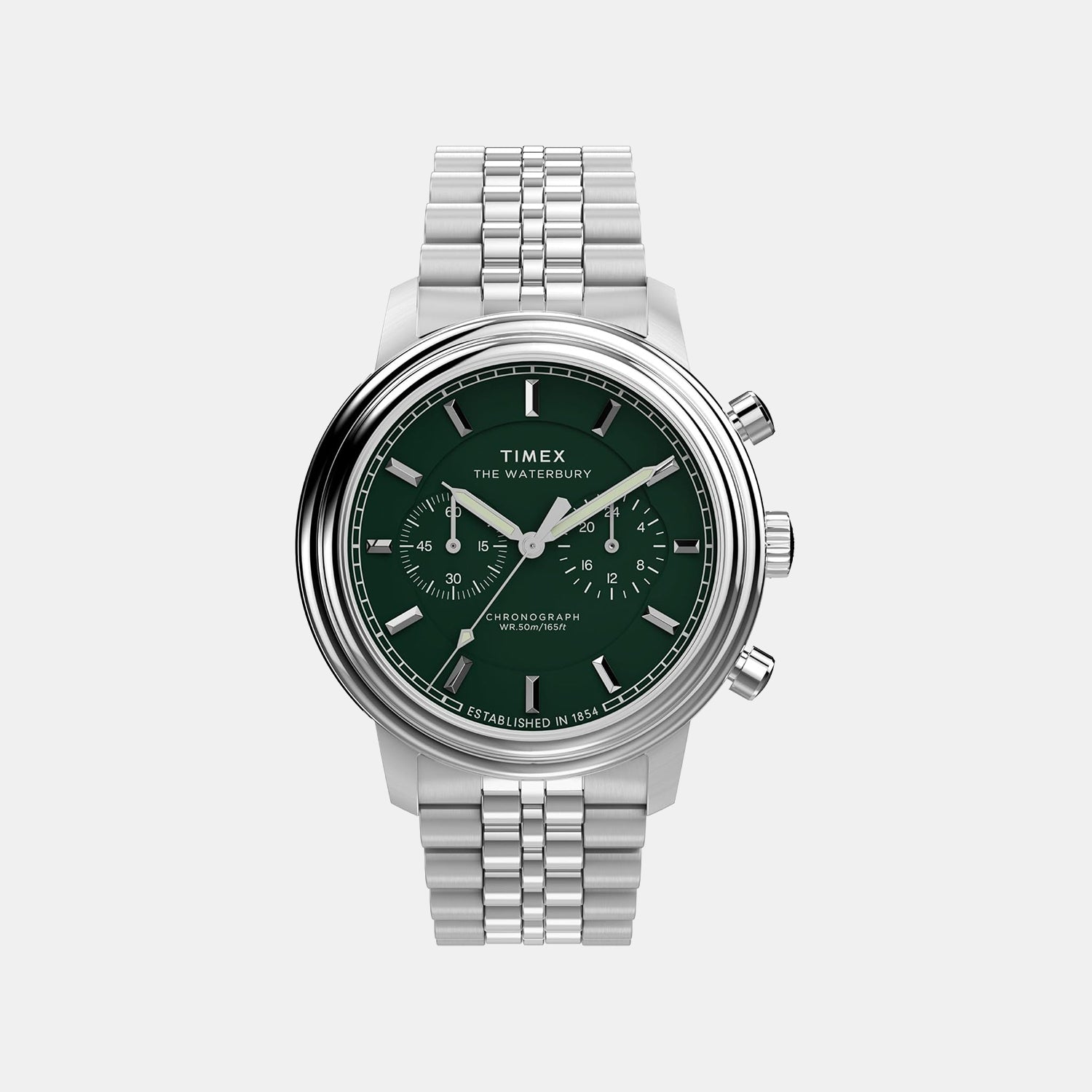 Timex Waterbury Metropolitan Men Quartz Green Dial Chronograph Stainless Steel Watch Tw2Y23600Uj
