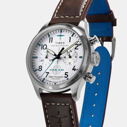 Timex Waterbury Traditional Men Quartz Silver Dial Chronograph Leather Watch Tw2Y38700X6