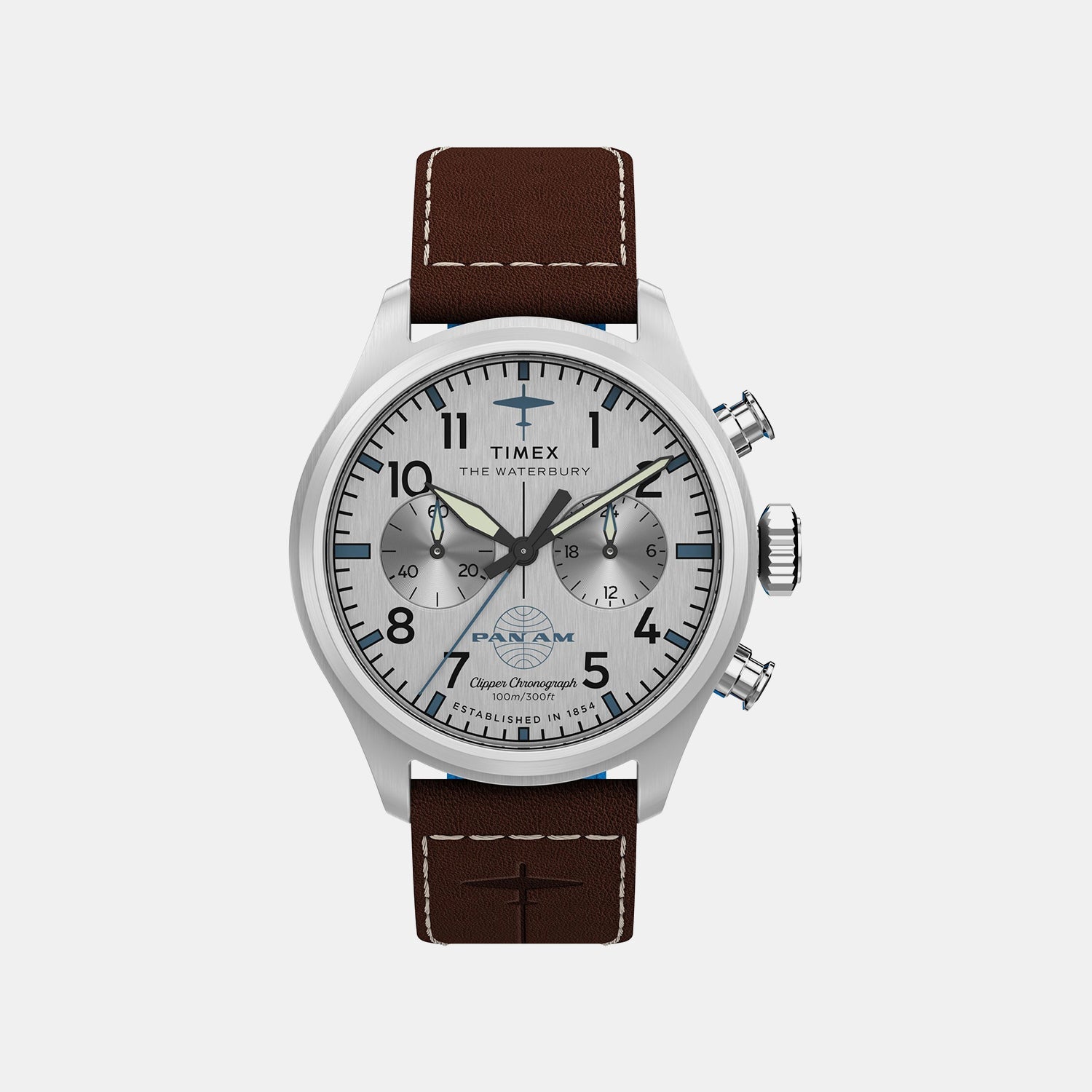 Timex Waterbury Traditional Men Quartz Silver Dial Chronograph Leather Watch Tw2Y38700X6