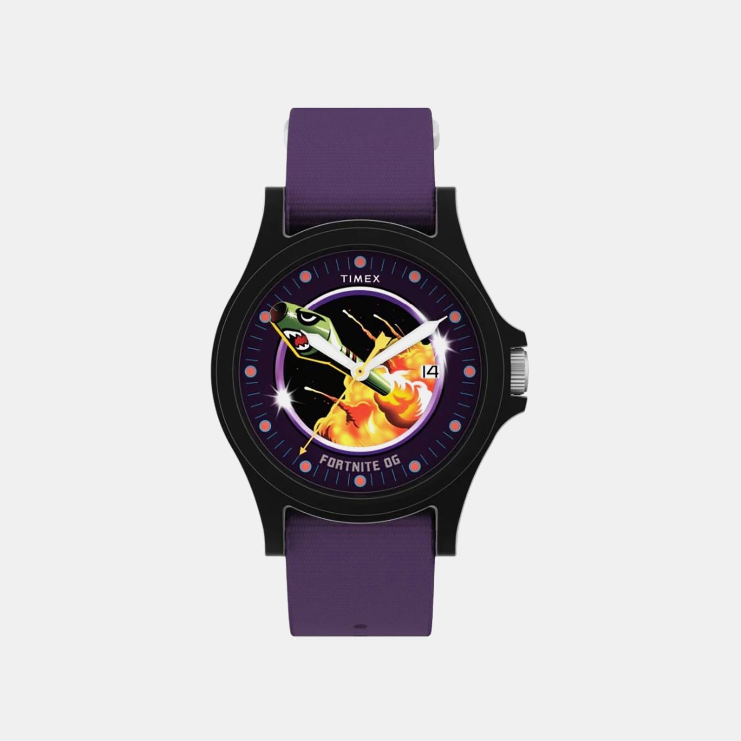 Timex X Fortnite Acadia Men Quartz Purple Dial Analog Fabric Watch Tw2Y46300X6