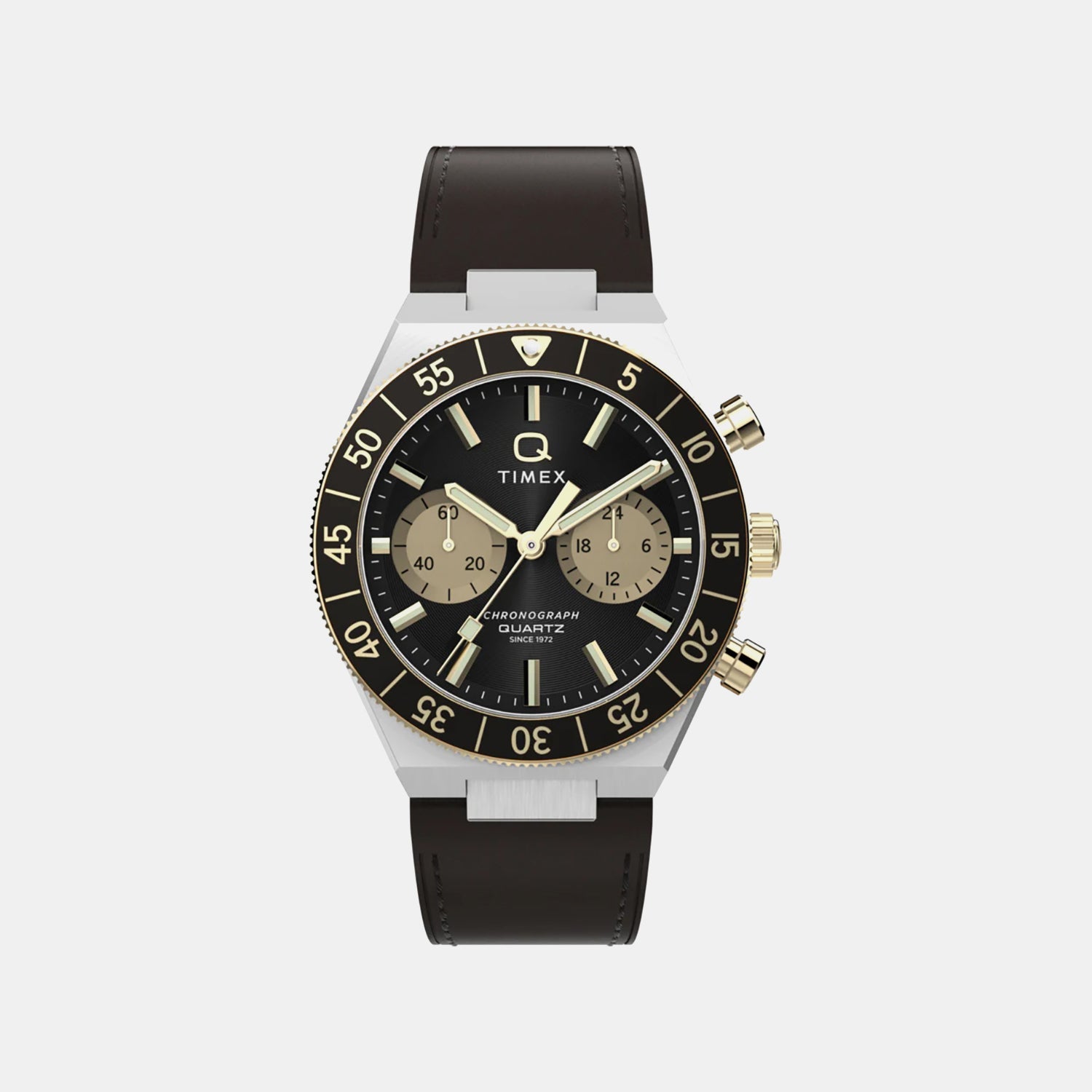Timex Q Timex Men Quartz Black Dial Chronograph Leather Watch Tw2Y56000Ik