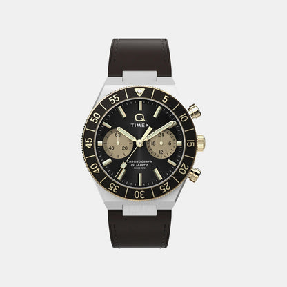 Timex Q Timex Men Quartz Black Dial Chronograph Leather Watch Tw2Y56000Ik