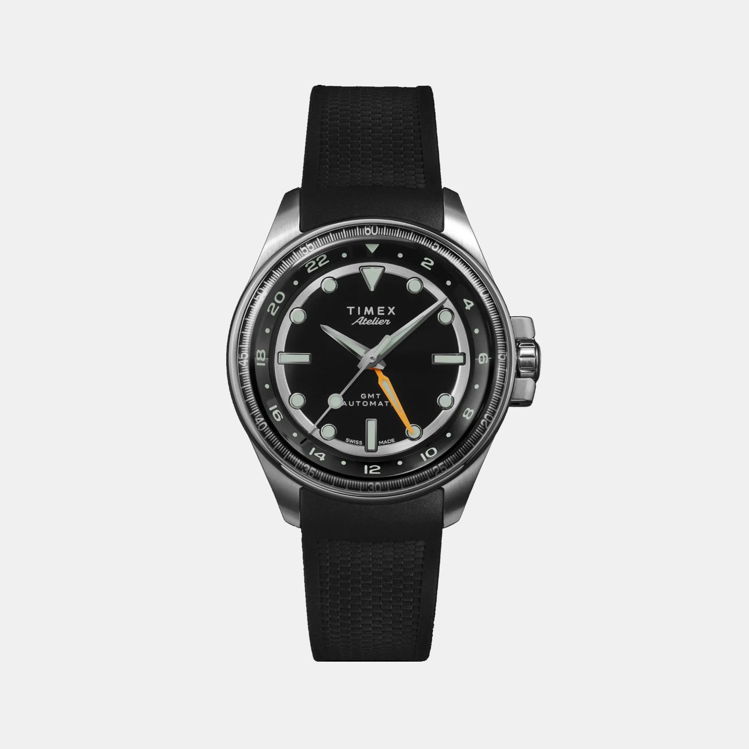 Timex Atelier Gmt24 M1A Men Automatic Black Dial Analog Nbr Synthetic Rubber Watch Tw2Y724004A