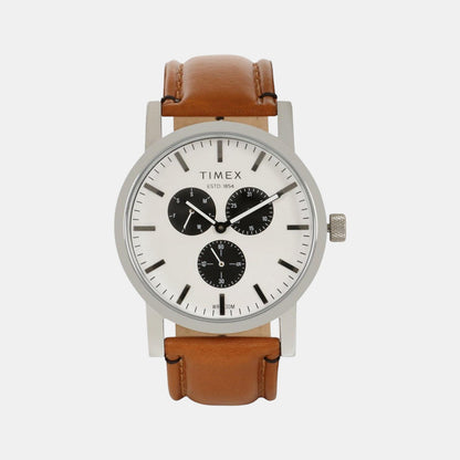 Timex Men Quartz Silver Dial Chronograph Leather Watch Tweg16605