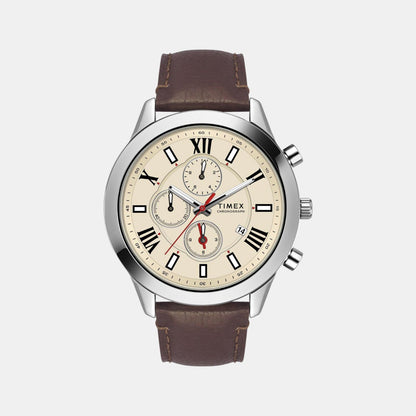 Timex Men Quartz Beige Dial Analog Leather Watch Tweg18510-Ex