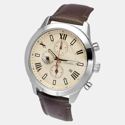 Timex Men Quartz Beige Dial Analog Leather Watch Tweg18510-Ex