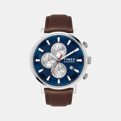 Timex Men Quartz Blue Dial Analog Leather Watch Tweg20024-Ex