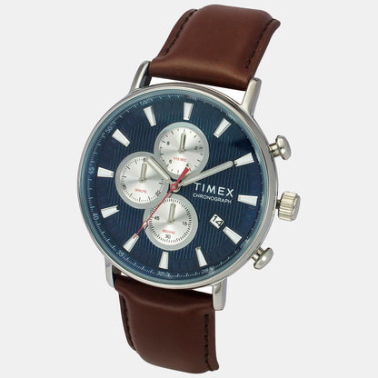 Timex Men Quartz Blue Dial Analog Leather Watch Tweg20024-Ex