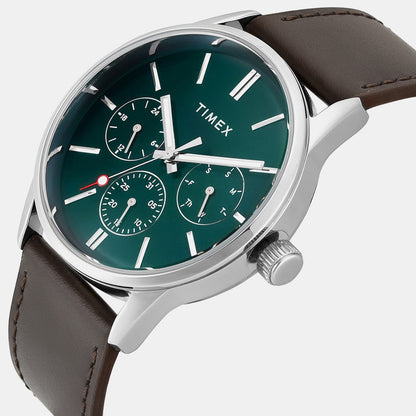 Timex Trendline Men Quartz Teal Dial Multi-Function Leather Watch Tweg25513