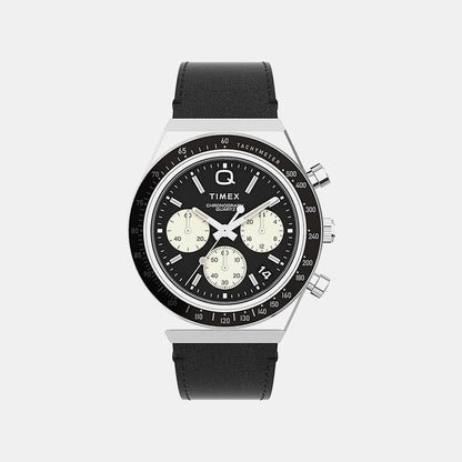 Timex Q Diver Men Quartz Black Dial Chronograph Leather Watch Tweg26408