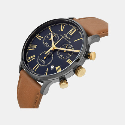 Timex Waterbury Men Quartz Blue Dial Chronograph Leather Watch Tweg26601