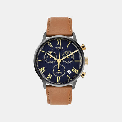 Timex Waterbury Men Quartz Blue Dial Chronograph Leather Watch Tweg26601