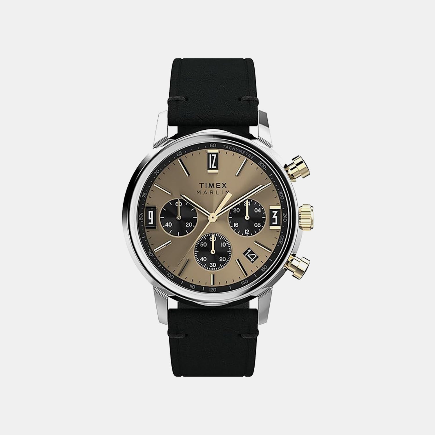 Timex Marlin Men Quartz Champagne Dial Chronograph Leather Watch Tweg26709