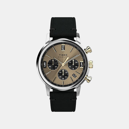 Timex Marlin Men Quartz Champagne Dial Chronograph Leather Watch Tweg26709