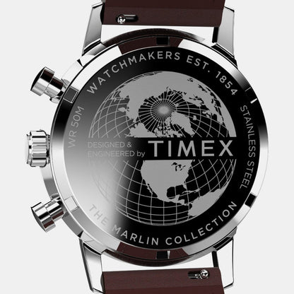 Timex Marlin Men Quartz Blue Dial Chronograph Leather Watch Tweg26714