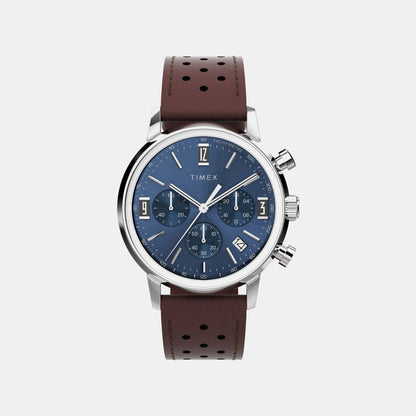Timex Marlin Men Quartz Blue Dial Chronograph Leather Watch Tweg26714