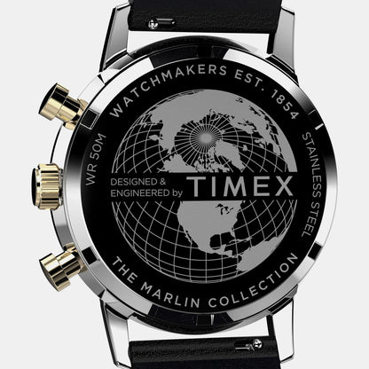 Timex Marlin Men Quartz Black Dial Chronograph Leather Watch Tweg26715