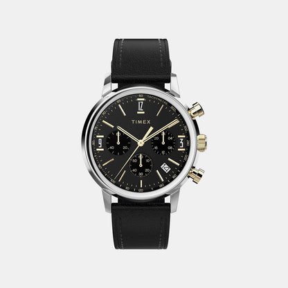 Timex Marlin Men Quartz Black Dial Chronograph Leather Watch Tweg26715
