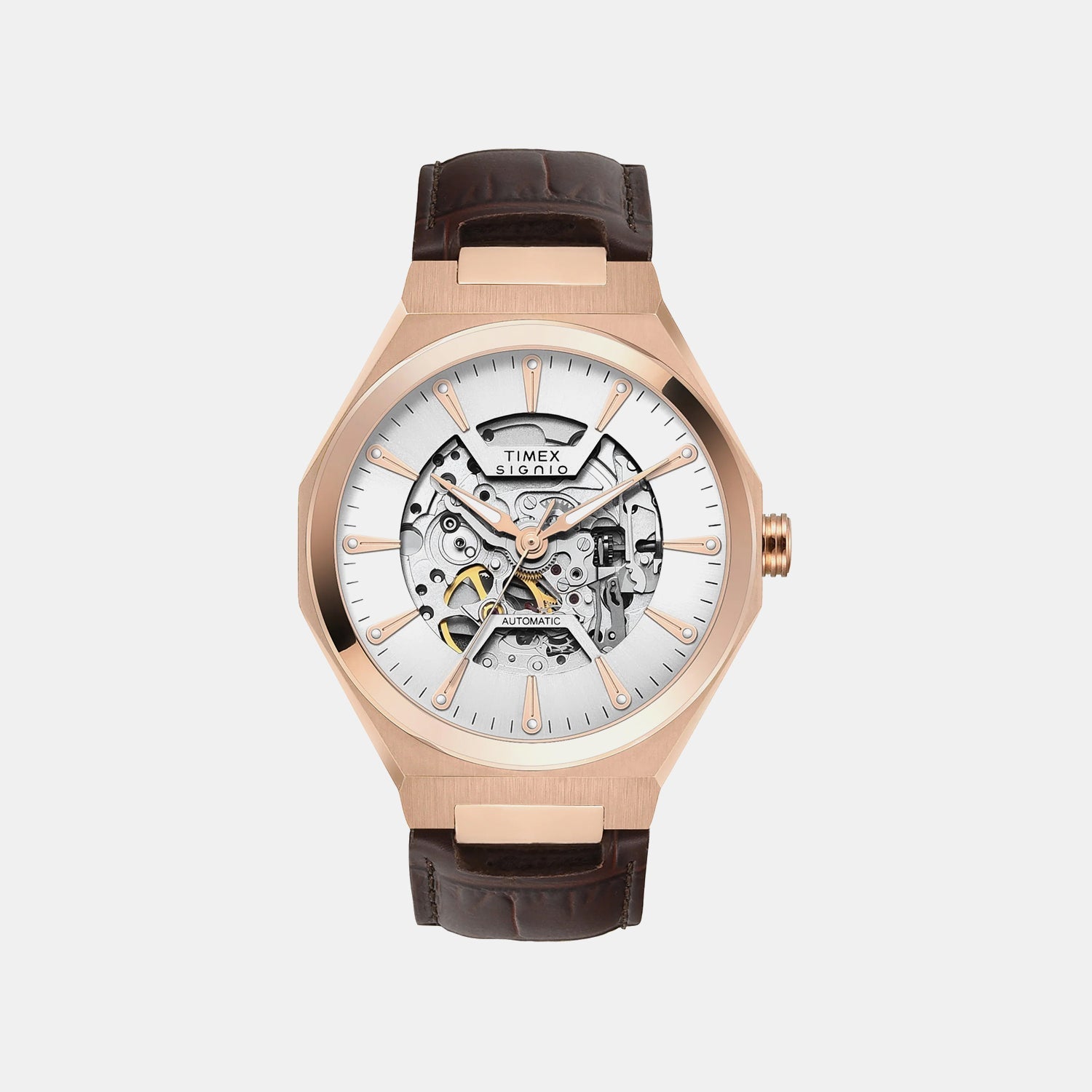 Timex Signio Men Automatic Silver Dial Analog Leather Watch Tweg33900