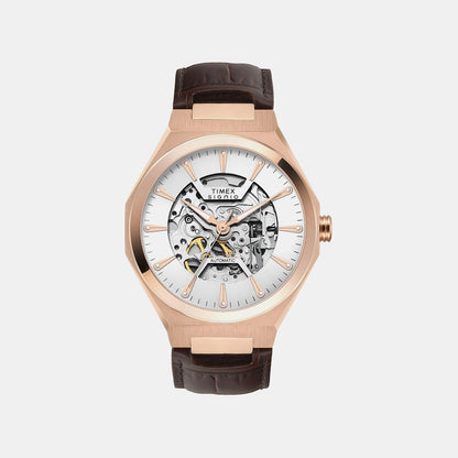Timex Signio Men Automatic Silver Dial Analog Leather Watch Tweg33900