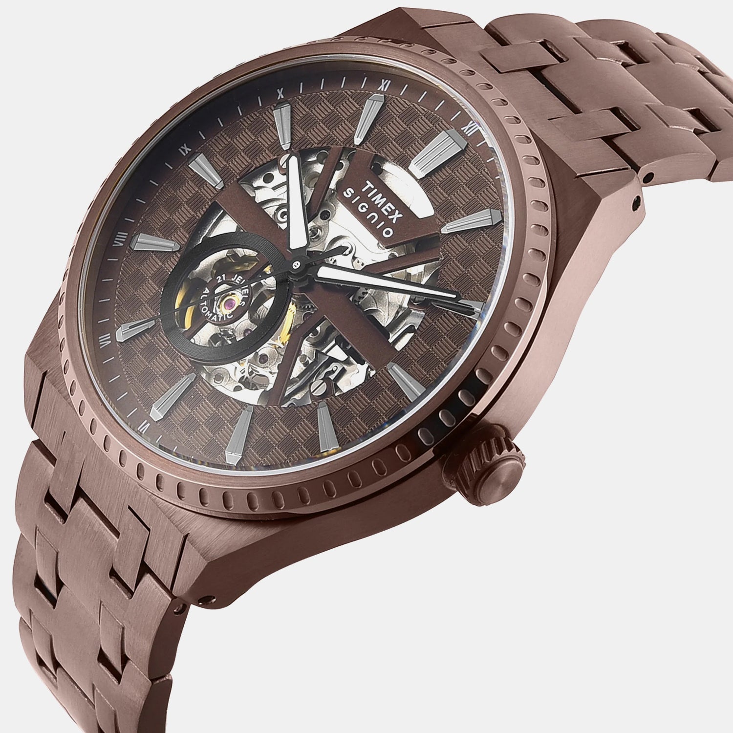 Timex Signio Men Automatic Brown Dial Analog Stainless Steel Watch Tweg34002