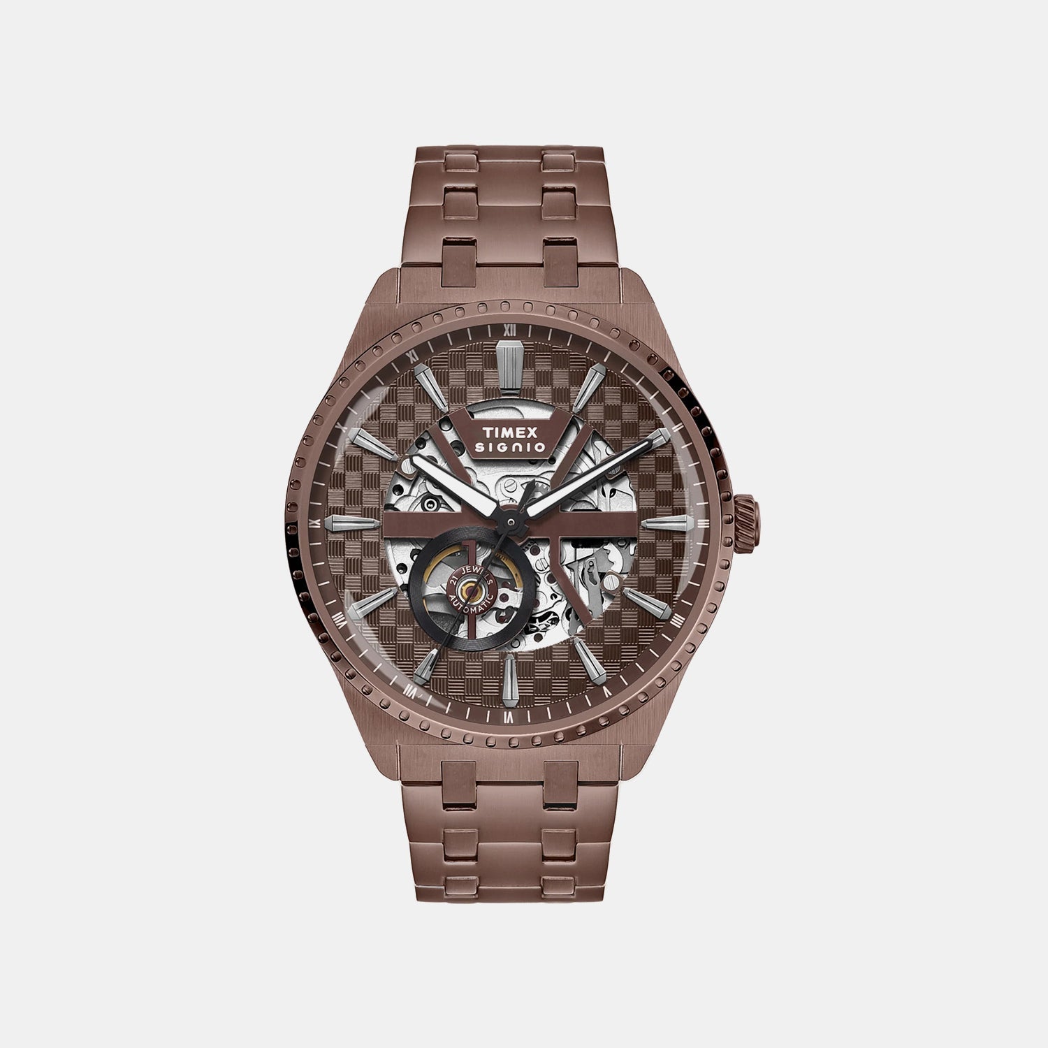 Timex Signio Men Automatic Brown Dial Analog Stainless Steel Watch Tweg34002