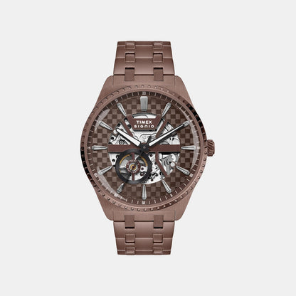 Timex Signio Men Automatic Brown Dial Analog Stainless Steel Watch Tweg34002