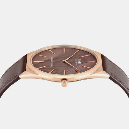 Timex Signio Men Quartz Brown Dial Analog Leather Watch Tweg34200