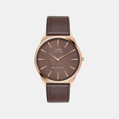 Timex Signio Men Quartz Brown Dial Analog Leather Watch Tweg34200