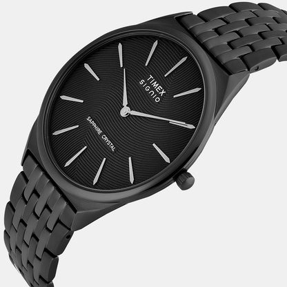 Timex Signio Men Quartz Black Dial Analog Stainless Steel Watch Tweg34201