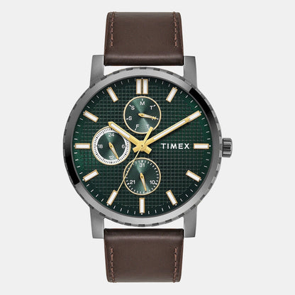 Timex Trendline Men Quartz Green Dial Multi-Function Leather Watch Tweg34700