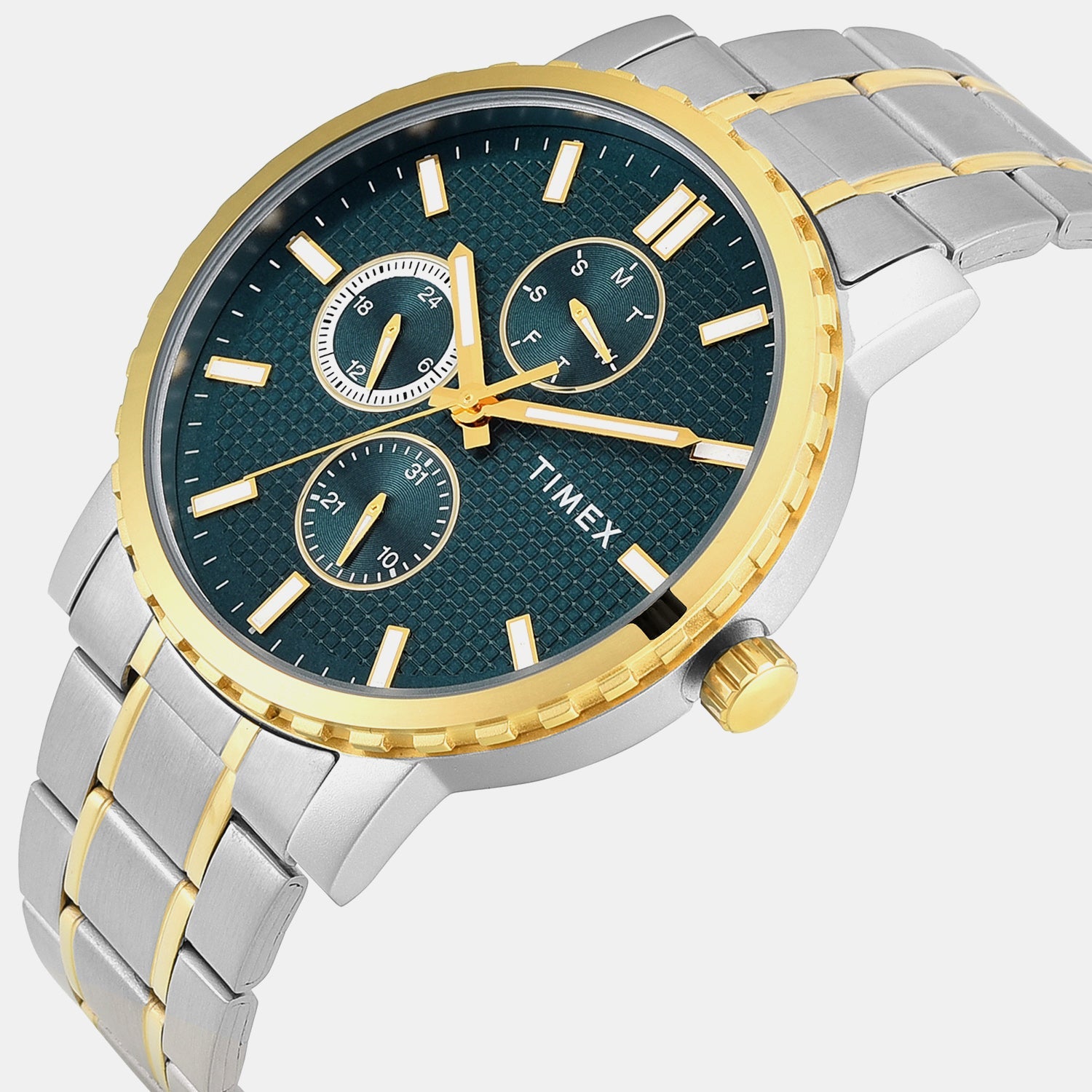 Timex Trendline Men Quartz Teal Dial Multi-Function Stainless Steel Watch Tweg34701