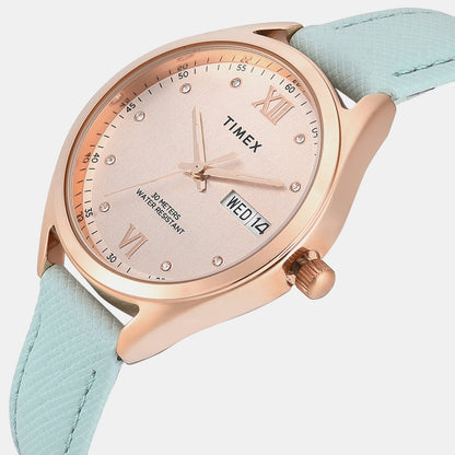 Timex Trendline Women Quartz Rose Gold Dial Analog Leather Watch Twel26805