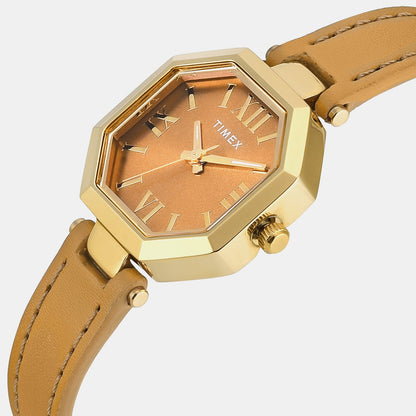 Timex Trendline Women Quartz Yellow Dial Analog Leather Watch Twel26900