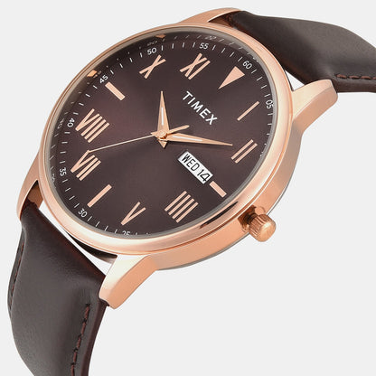 Timex Trendline Men Quartz Brown Dial Analog Leather Watch Twtg12114