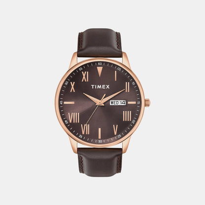 Timex Trendline Men Quartz Brown Dial Analog Leather Watch Twtg12114