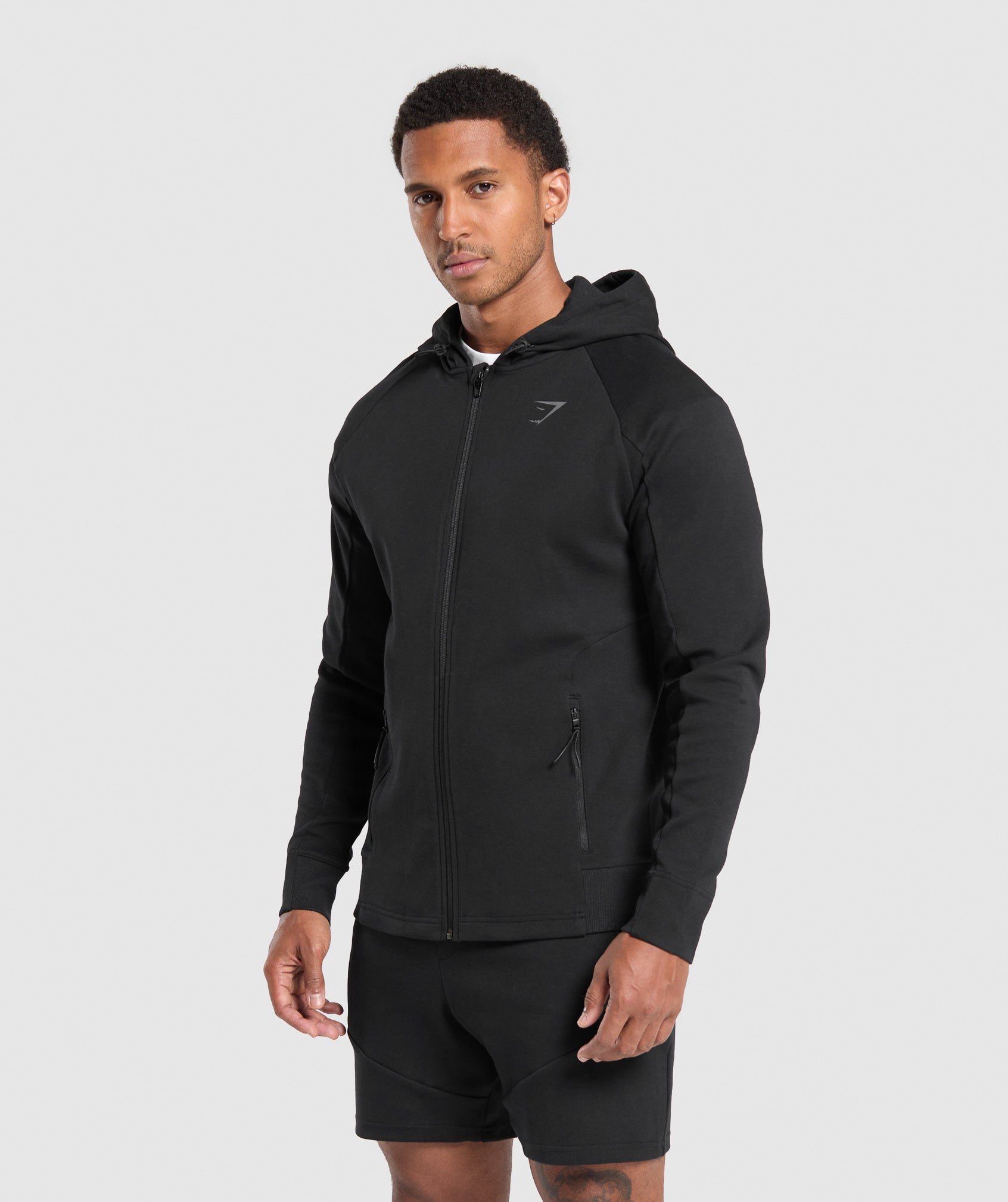 Gymshark Interlock Tech Zip Up Hoodie Black