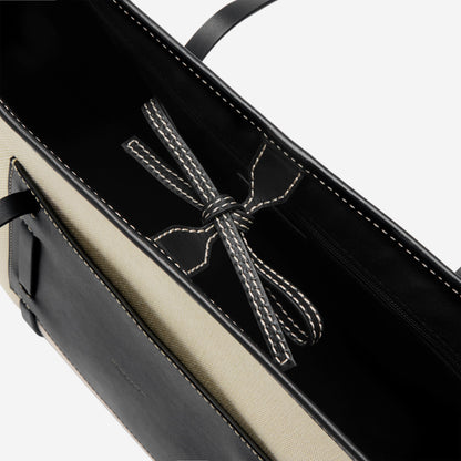 DeMellier The Large Capri salt & pepper canvas black smooth