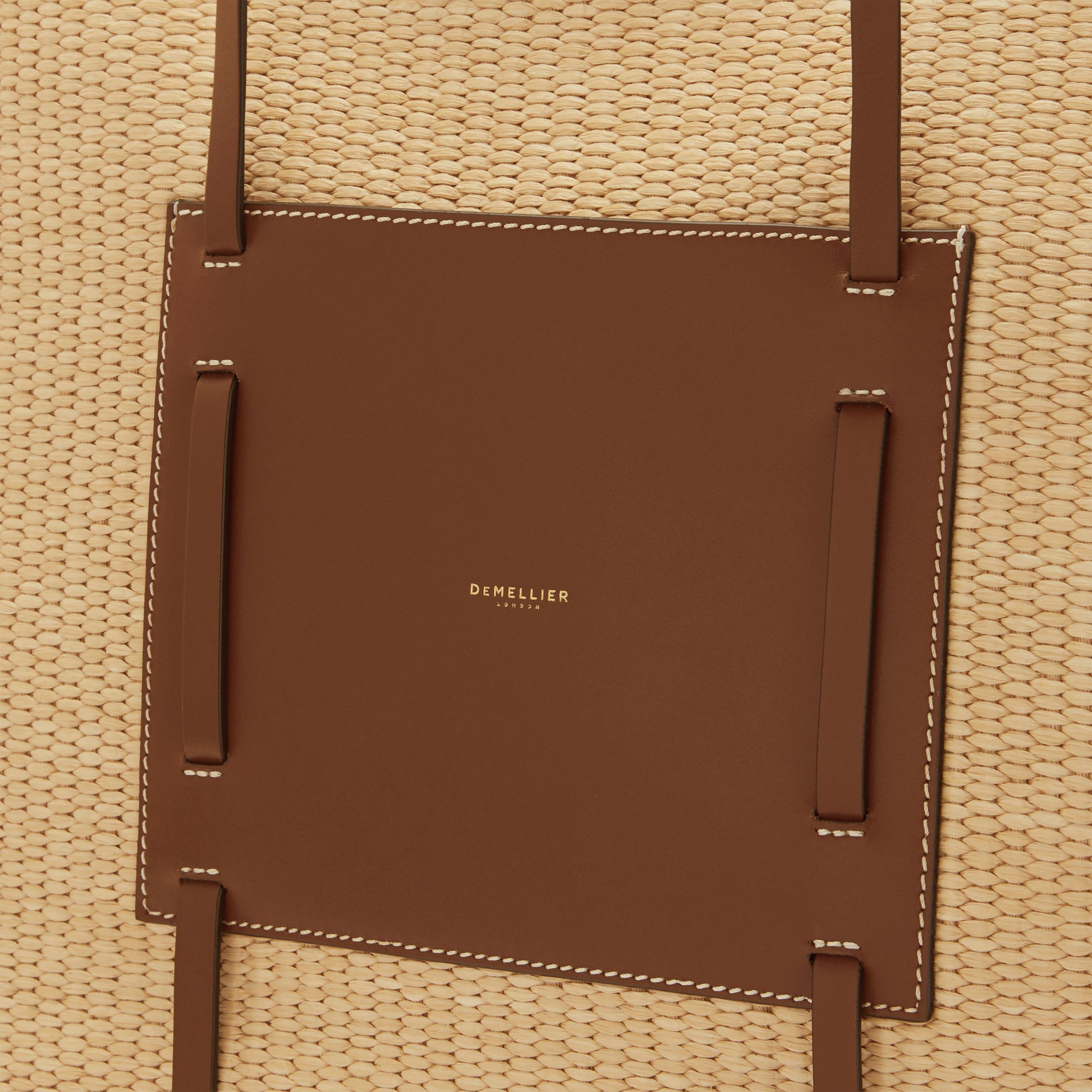 DeMellier The Large Capri warm raffia tan smooth ecru stitching