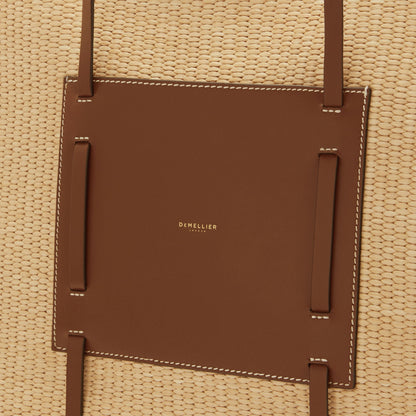 DeMellier The Large Capri warm raffia tan smooth ecru stitching