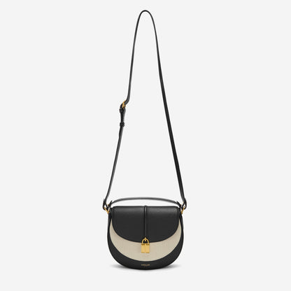 DeMellier The Siena Saddle salt & pepper canvas black small grain