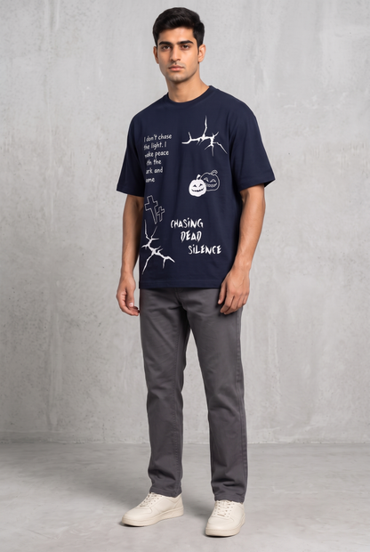 MIDNIGHT SPOOKY NAVY MEN’S OVERSIZED T-SHIRT