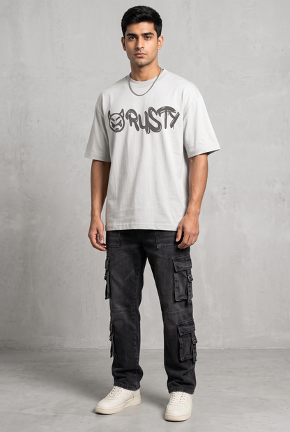 RUST GRAFFITI GREY MEN’S OVERSIZED T-SHIRT